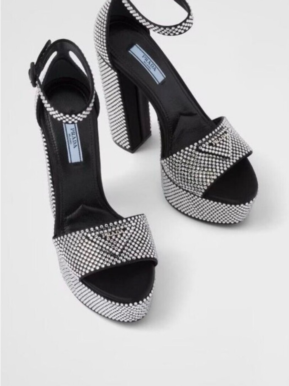 Prada Black and Silver Crystal Platform Sandals 37.5 new